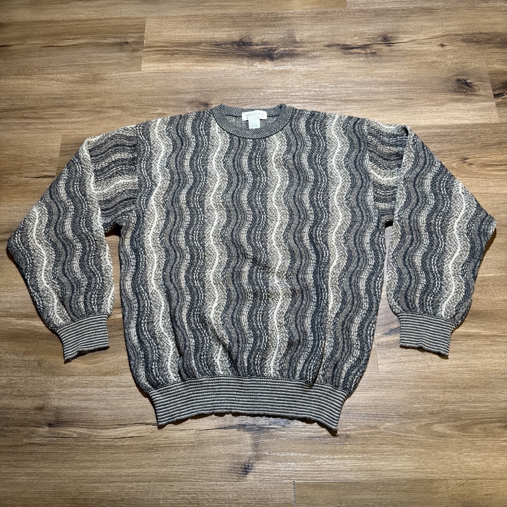 Vintage Tricots St Raphael MEDIUM Wool Blend Pullover Sweater Wavy Coogi Style M